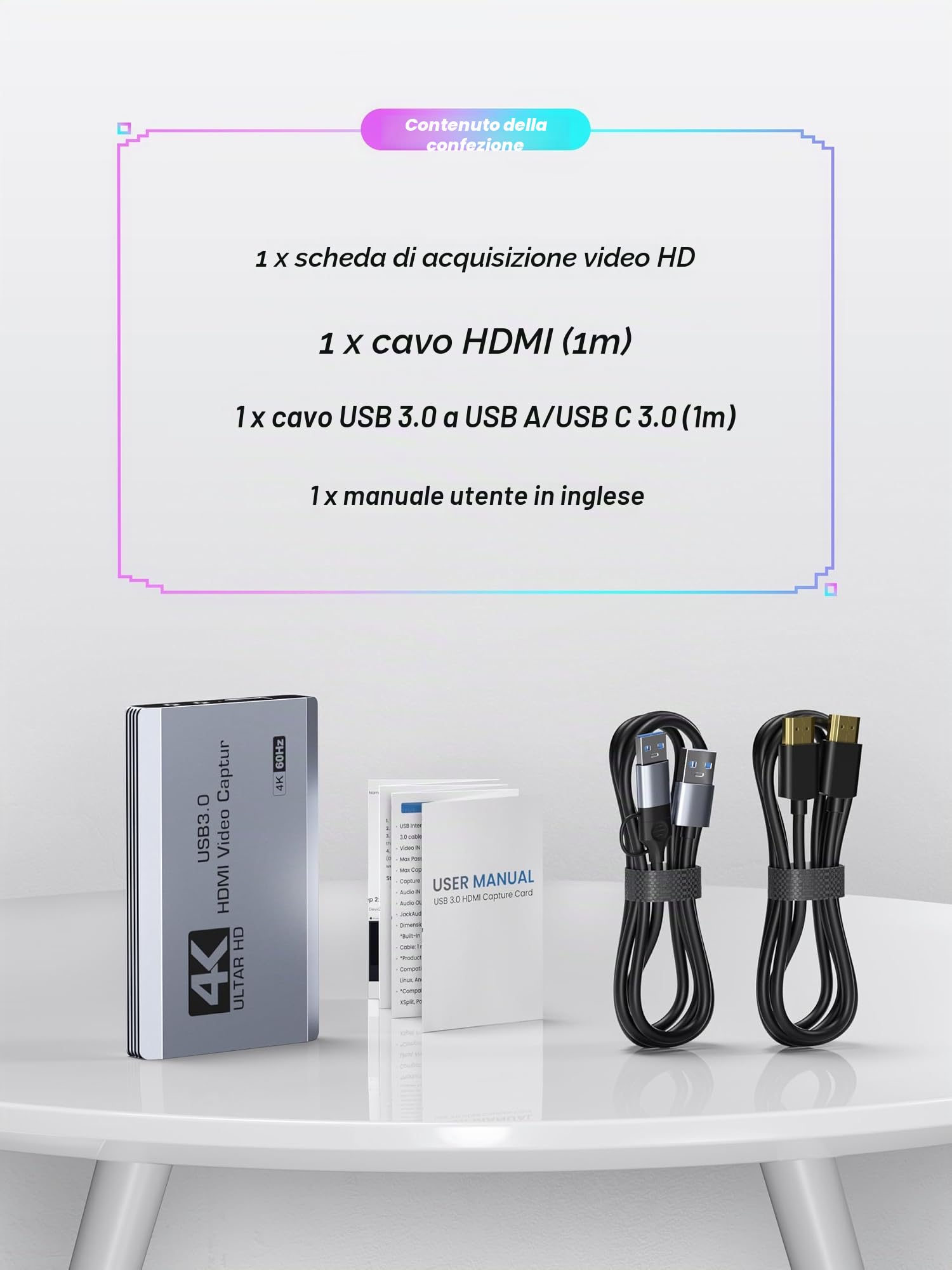 XIIXMASK Scheda di acquisizione video, scheda di acquisizione USB 3.0 4K HDMI Loop-Out, 4K 60 FPS/1080P 240 FPS, acquisizione di videogiochi per PS5/fotocamera/PC/streaming