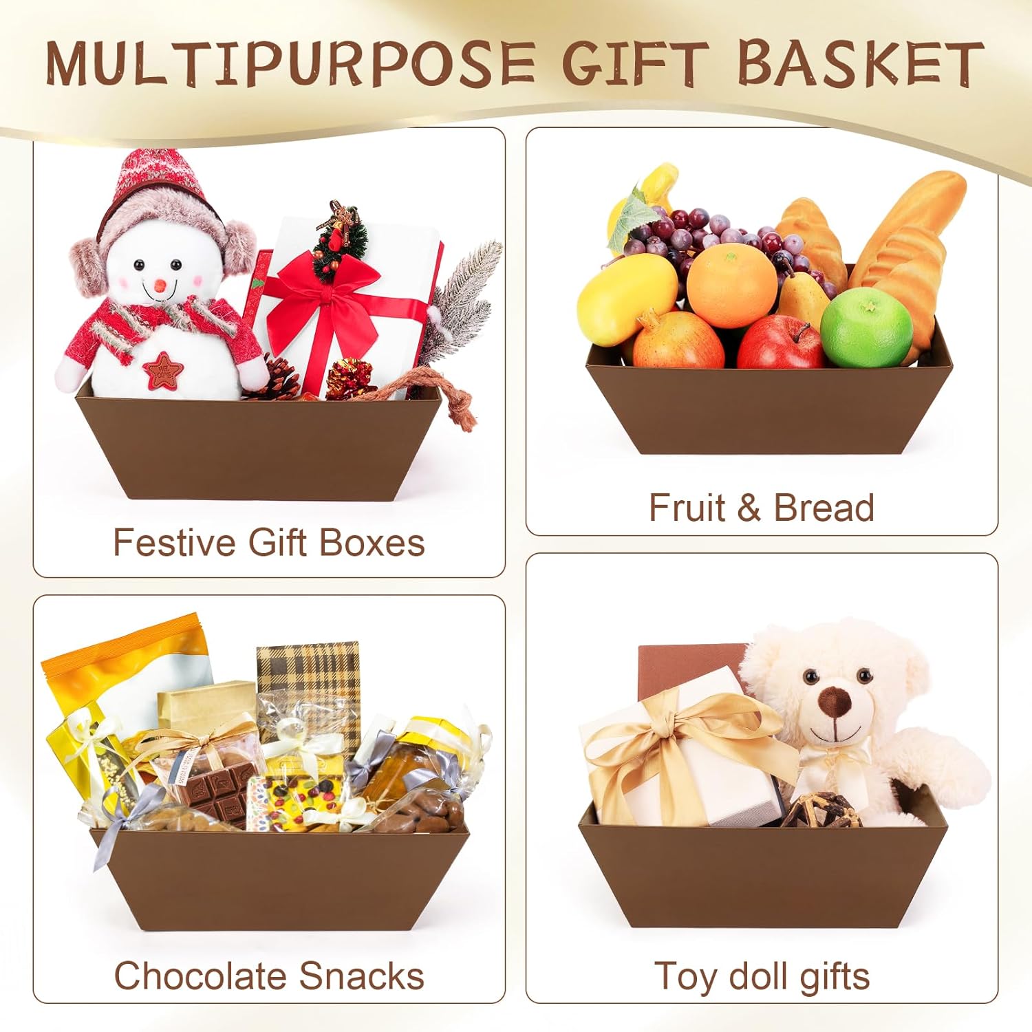 AFOROEOA 10PACK Baskets for Gifts Empty, 10x12”Thick Brown Gift Basket with Handles 10 Bows 10 Bags Empty Gift Baskets for Christmas Thanksgiving Wedding Birthday Party Wrapping Gift