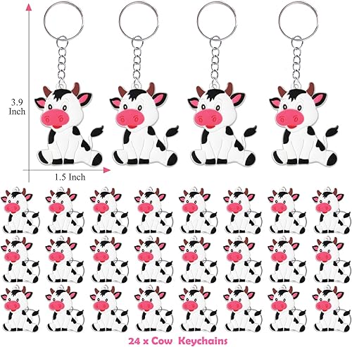 Miniatura 6 de CiciBear Paquete de 24 llaveros de vaca para decoración de fiesta para invitados, fiesta temática de vaca, animales de granja, baby shower, fiesta