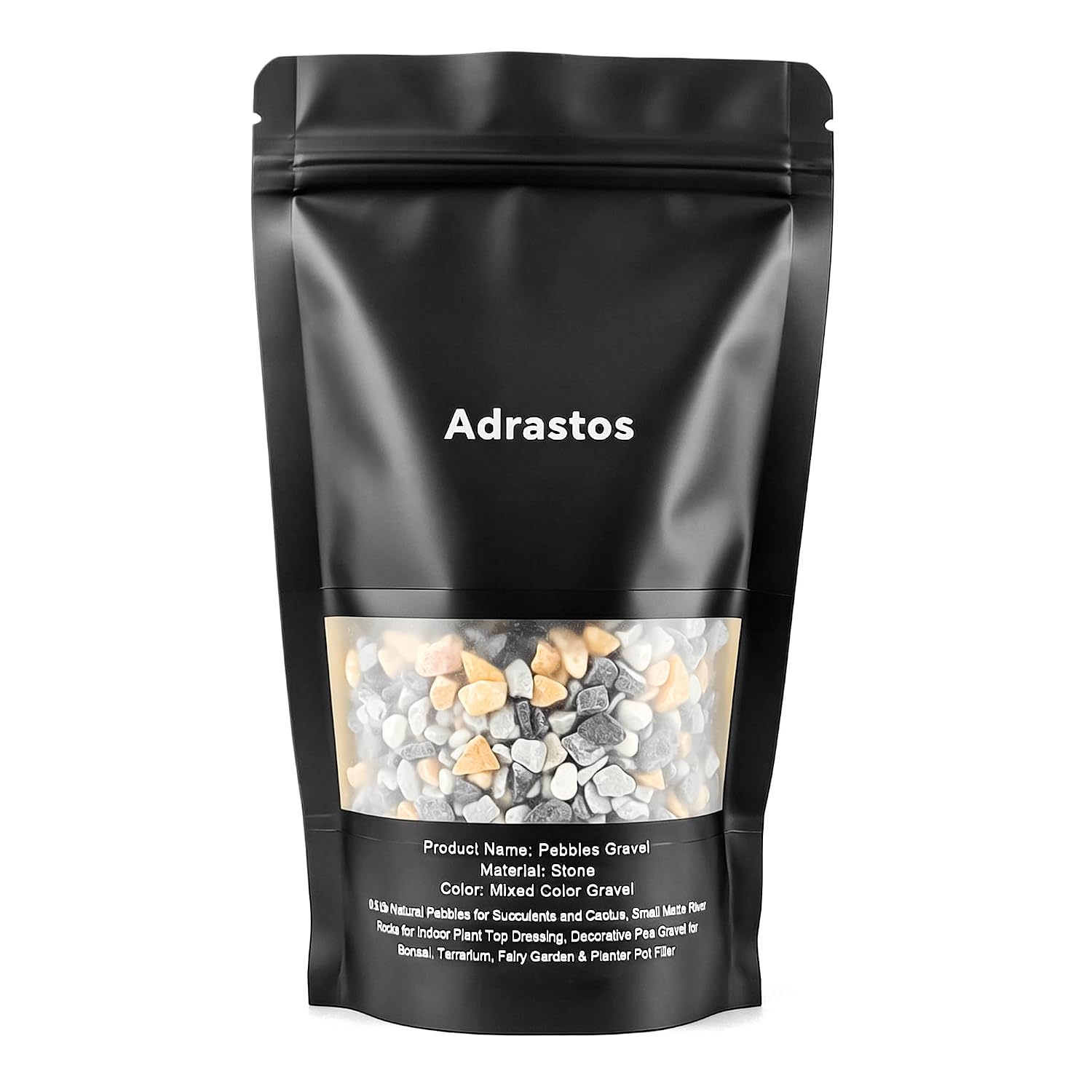 Adrastos 0.5 Lb Natural Pebbles for Succulents, Small Matte River Rocks for Indoor Plants Top Dressing, Pea Gravel for Cactus Planters, Bonsai & Terrarium