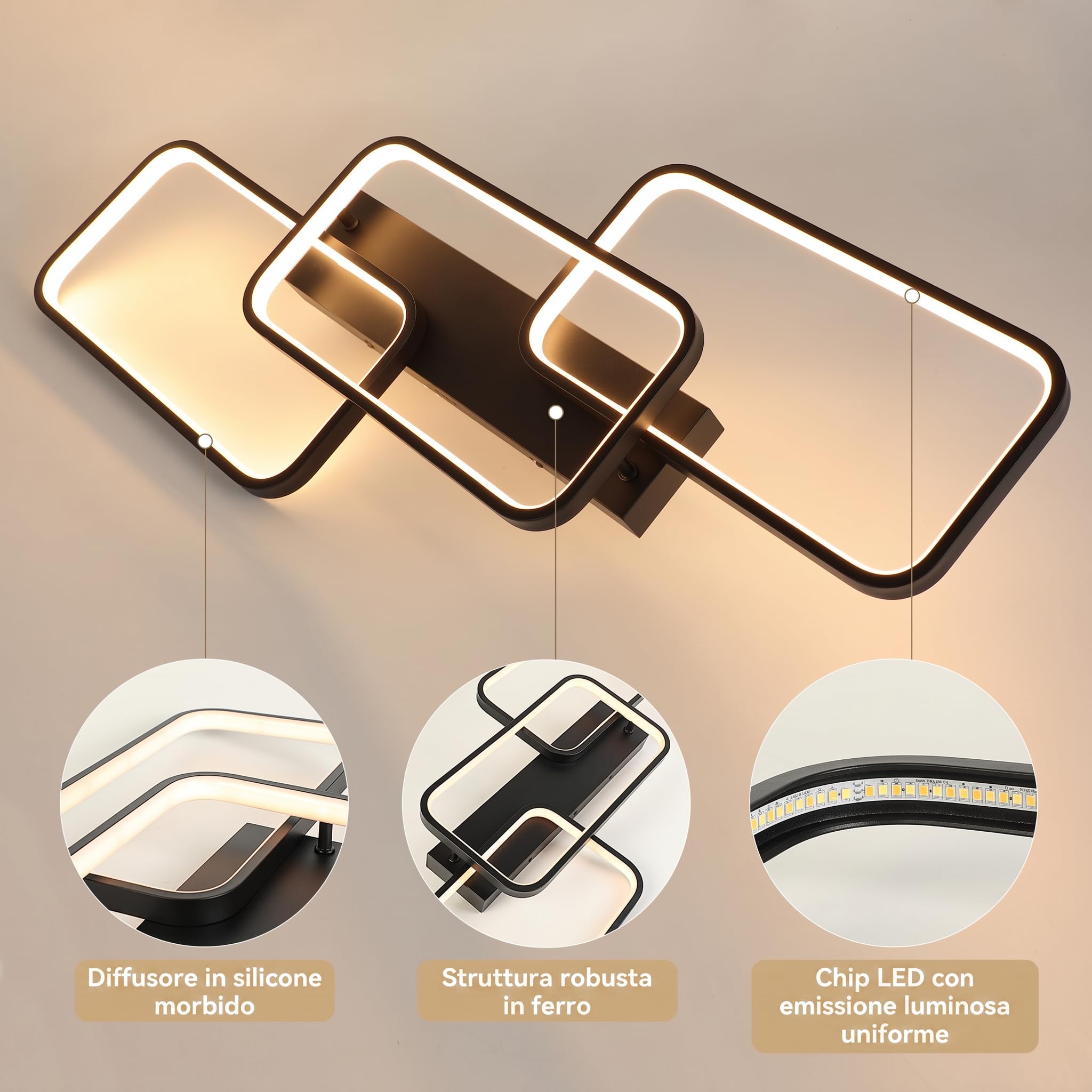 OTREN Plafoniera LED Soffitto Dimmerabile 60W 82 cm con Telecomando | Lampadario Moderno 3000-6500K con Memoria, Luce Notturna e Timer per Soggiorno, Camera da Letto, Cucina