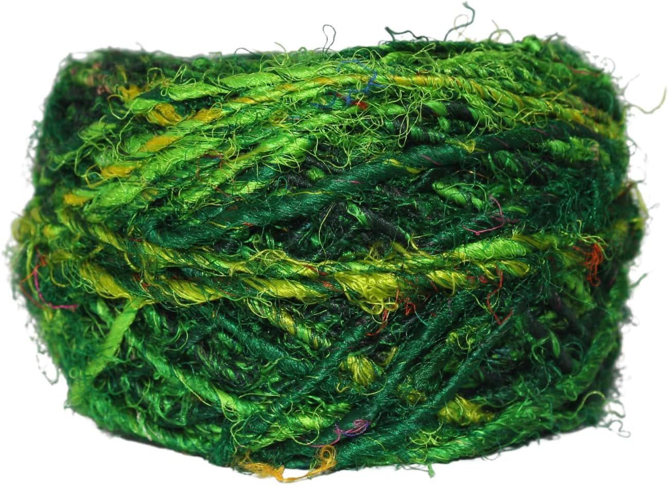 KnitSilk Filato di seta sari riciclata verde – 90 metri per gomitolo, fibra testurizzata per lavori a maglia, uncinetto, tessitura, creazione di gioielli e progetti fai da te, confezione da 10