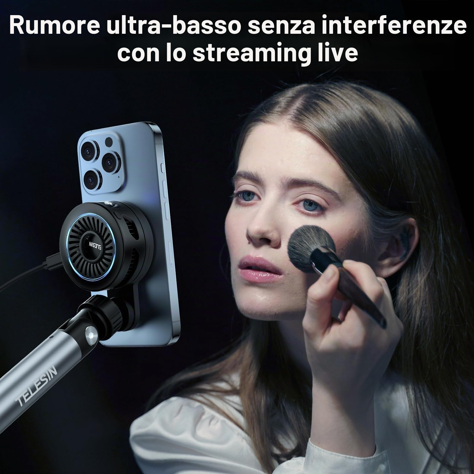 TELESIN° Dispositivo di Raffreddamento per Telefono per Trasmissioni in Diretta, Registrazione Video all'aperto e Giochi Mobili per MagSafe, Ventola di raffreddamento con iPhone/Android/Ipad