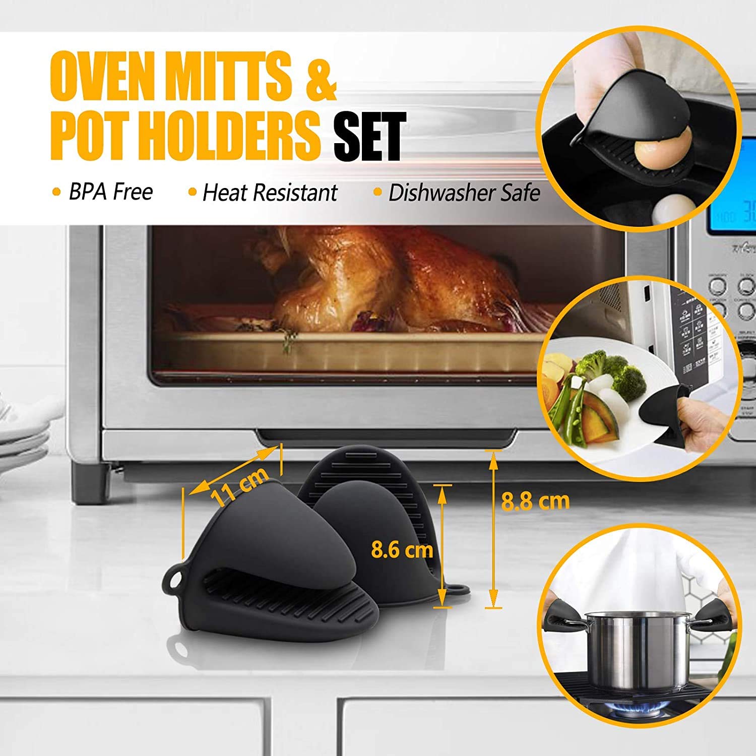 Lustige Silikon-Ofenhandschuhe & Topflappen (2er Set) – Hitzebeständig Bis 200°C, Rutschfest