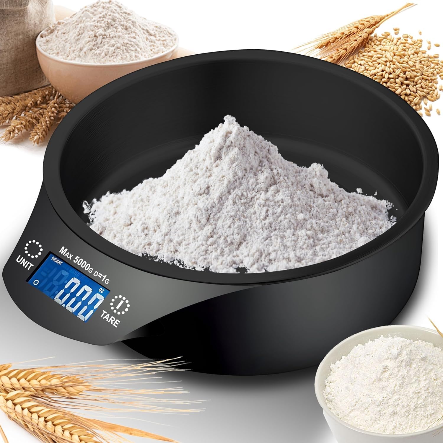 Retoo Bilancia Cucina Digitale con Ciotola Rimovibile - 1g/5 kg, Ciotola 700 ml, Display LCD, Digitale, Funzione Tara, Sensore ad alta precisione, Salvaspazio, Nero