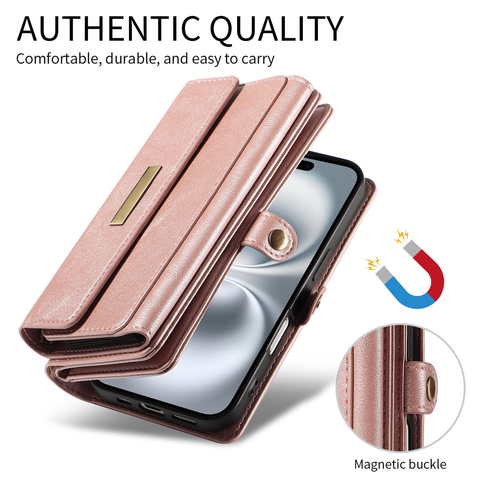 Etui z klapką do iPhone 17 Pro Max/17 Pro/17 Air/17, stylowe skórzane etui crossbody z dużą przestrzenią z przegródkami na karty, podpórka, kolor fioletowy, 17 Air