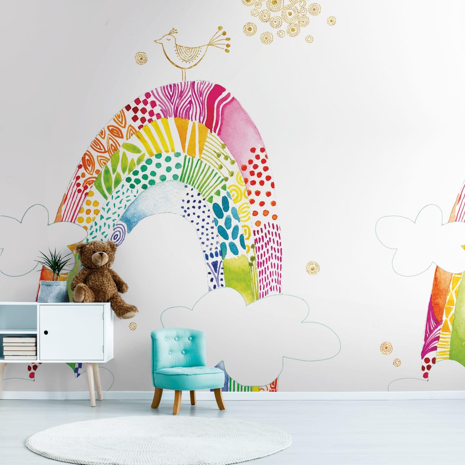 Papier peint panoramique intissé blanc jaune pour chambre d'enfant Profhome 7,42m2