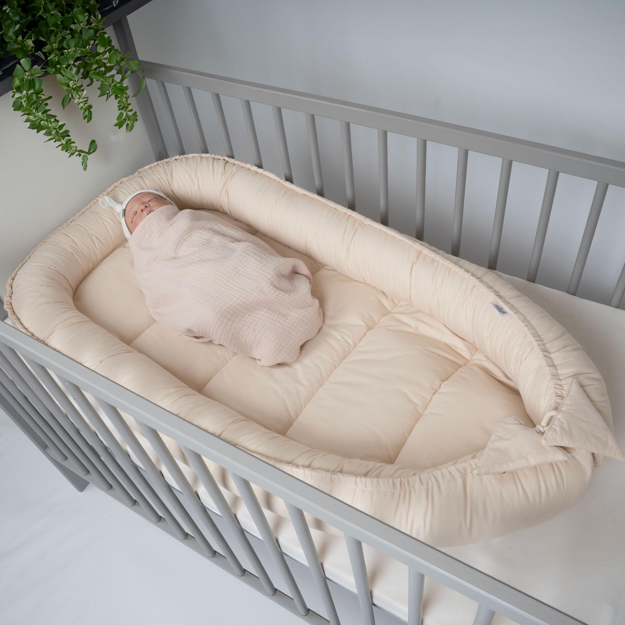 PaLulli® Nido de bebé para recién Nacido XXL 120 x 60 | Tumbona Nido para bebé | 100% algodón | con Bordes Protectores | 0-9 Meses