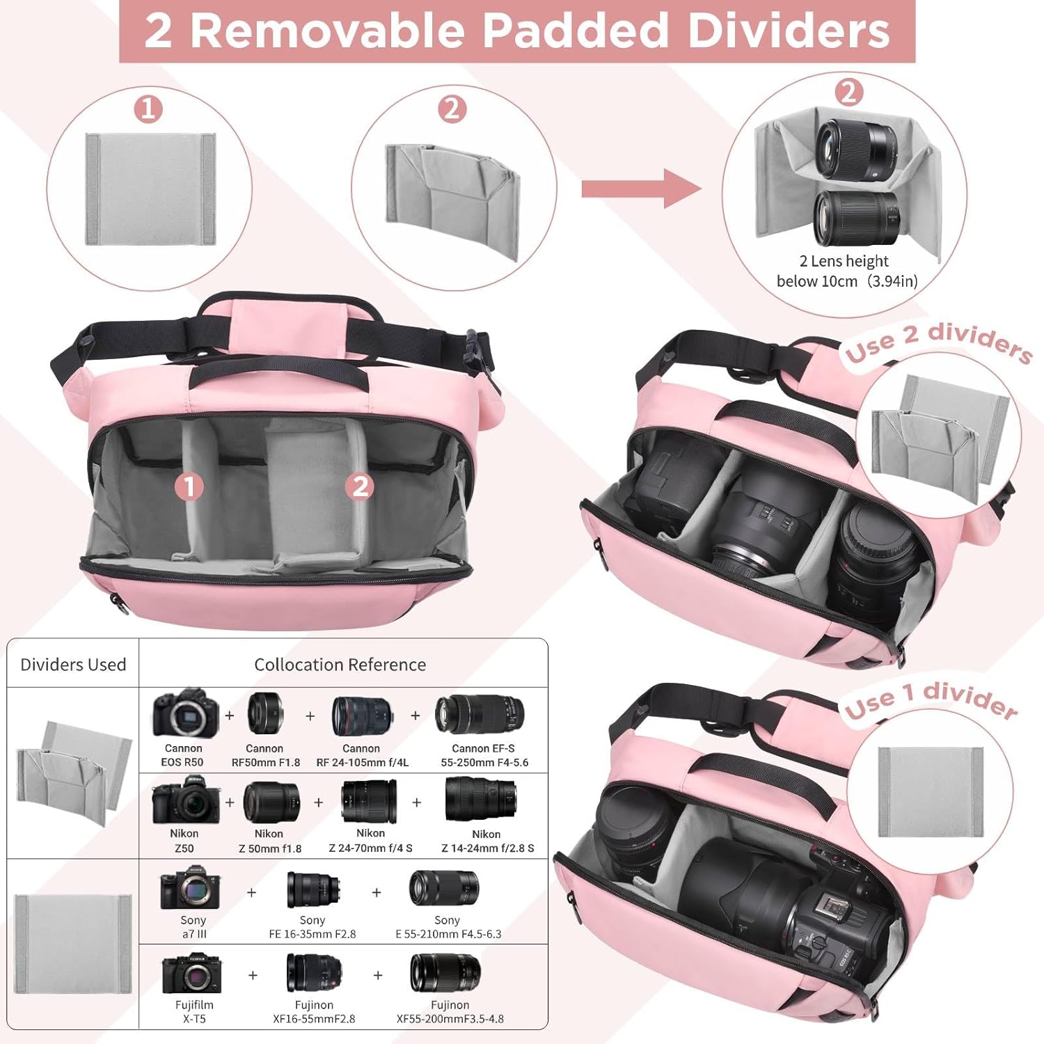 Camera Sling Bag,Waterproof Camera Case with Tripod Holder,Lightweight DSLR/SLR/Mirrorless Camera Bags Crossbody for photographers-Pink - Image 2