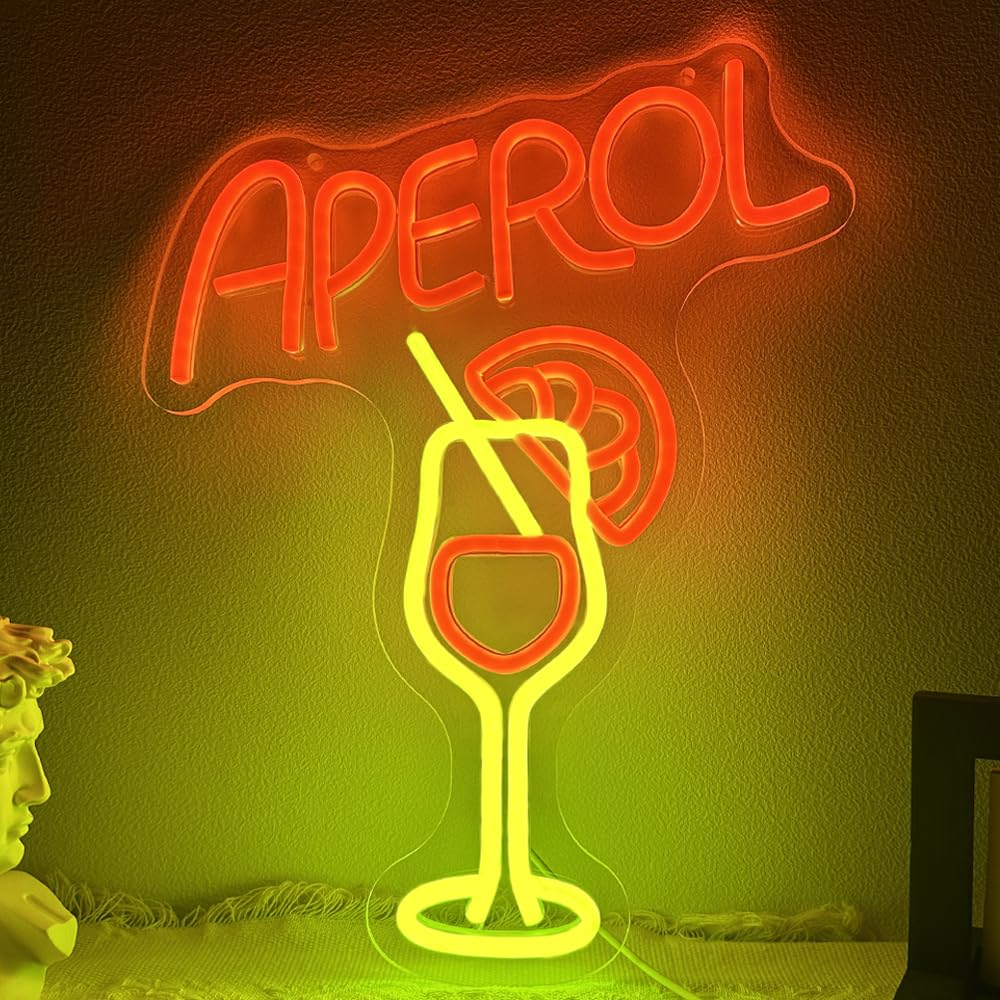 PILOYINDE Cocktail Neon Sign Aperol Neon Sign For Wall Decoration Aperol Spritz Neon Light Adjustable Led Neon Light For Bar Home Club Store Man Cave Party
