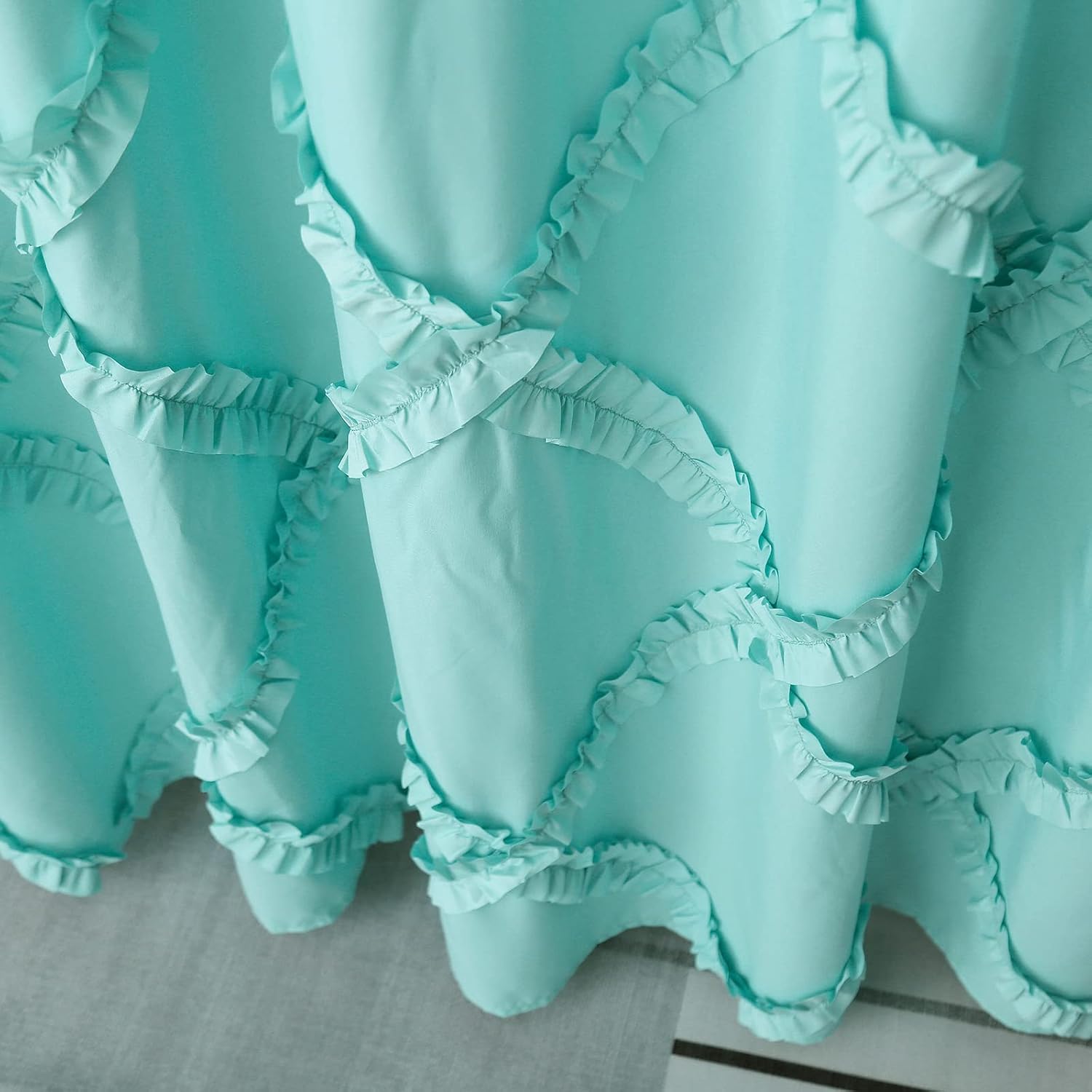 Aqua Ruffle Diamond Fabric Shower Curtain for Bathroom | Farmhouse Rustic Style 72’’x72’’