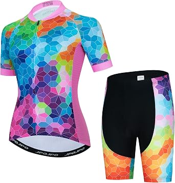 Womens Cycling Jersey Set Short Sleeve with 5D Padded Bike Shorts Breathable Shirt 3-Pockets