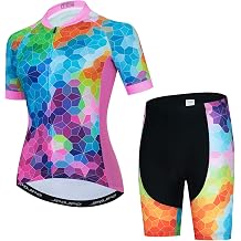 Womens Cycling Jersey Set Short Sleeve with 5D Padded Bike Shorts Breathable Shirt 3-Pockets