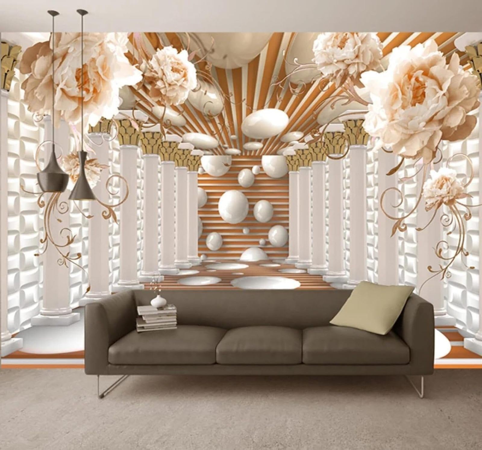 XLMING Creative Columns Flowers Corridor Spatial Extension 3D Wallpaper Luxury Silk Study Dining Feature Sofa Grey Bedroom Living Room Tv Decorative Wall-350cm×256cm