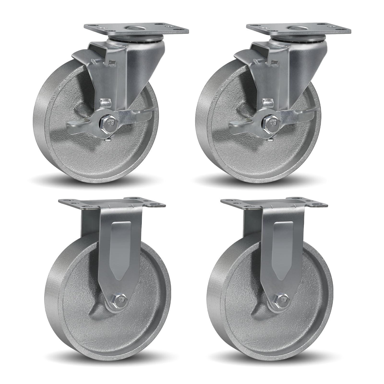 Ruote girevoli in ghisa semi-acciaio, 12,7 cm, set di 4 ruote resistenti con capacità di 907,2 kg, ruote in metallo per carrello da lavoro mobili