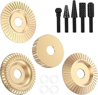 9Pcs Wood Carving Disc and Rotary Burr Rasp Set with Reducing Bushing Metal Angle Grinder Wood Shaping Grinding Wheel Wood Sanding Polishing Disc for Woodworking, Wood Shaping Carving Disc