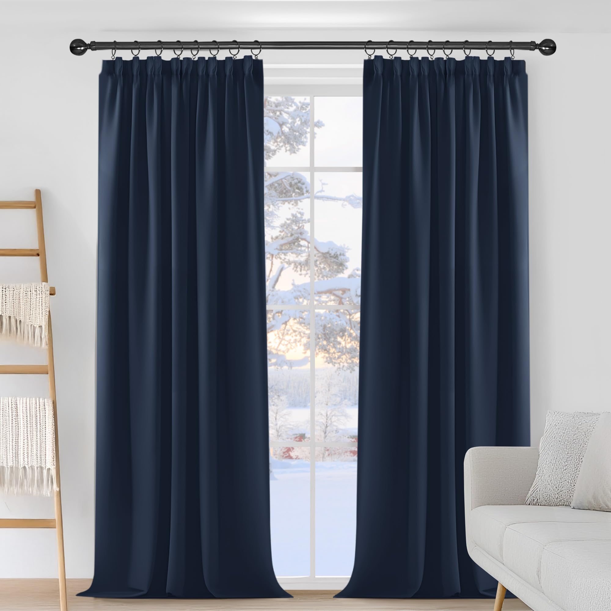 Deconovo Thermal Curtains Pencil Pleat for Bedroom Thick Blackout Curtains, Heavy Blackout Curtains 66 x 84 Inch, Navy Blue, 2 Panels - Image 3
