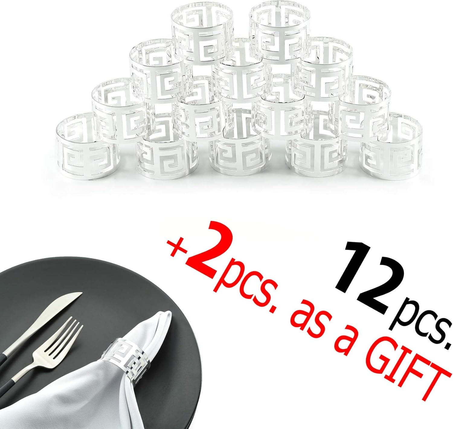 Napkin Rings set - Farmhouse Napkin Holder Rings Dinning Table Parties Family Gather - Holiday Napkin Rings Wedding Reception Christmas Thanksgiving - Metal Napkin Ring Cloth Napkins (Silver Infinity) : Home & Kitchen