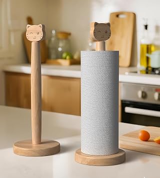 1PC Wooden Paper Towel Holder Countertop, Fits Jumbo Roll - with Wide Anti-Skid Base
