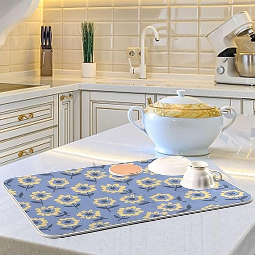 Miniatura 6 de Retro Yellow Purple Flower Cartoon Doodle Dish Drying Mat Kitchen Accessories For Countertop Dish Drainer Pad Tapete Para Cocina 16'' x 18''