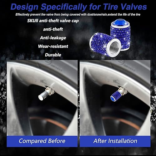 Miniatura 4 de Alpmosn Tapones para válvula de neumático de automóvil, 4 tapas de válvula de neumático brillantes, tapones de cristal brillantes para mujeres,