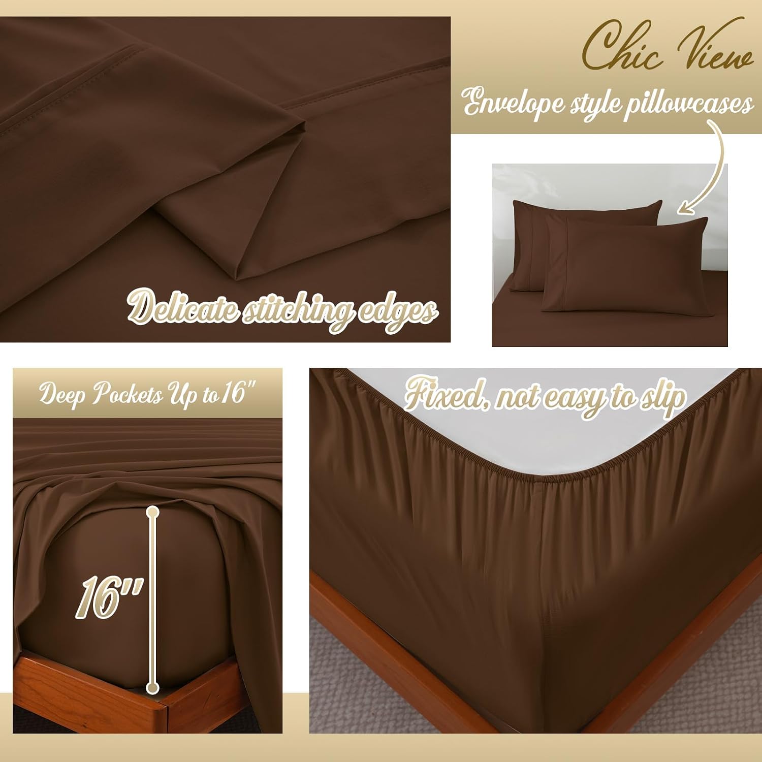 Queen Sheet Set,4 Pieces Hotel Luxury Breathable Soft Microfiber Bedsheets, Anti Pilling Deep Pockets Easy Care Bed Sheets, Pinecone Brown