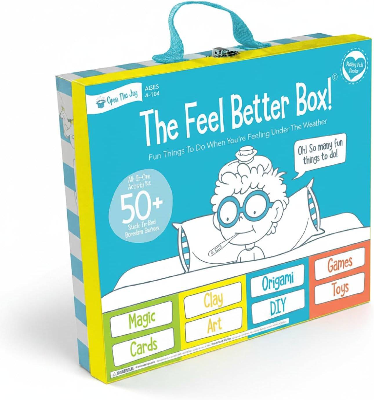Open The Joy Feel Better Box – Get Well Soon Gifts for Kids, 50+ Fun Activities, Games & Toys – Kids Activity Gift Box with Crafts, Magic Tricks, Conversation Cards & Plush Toy – Comfort Gift for 4+