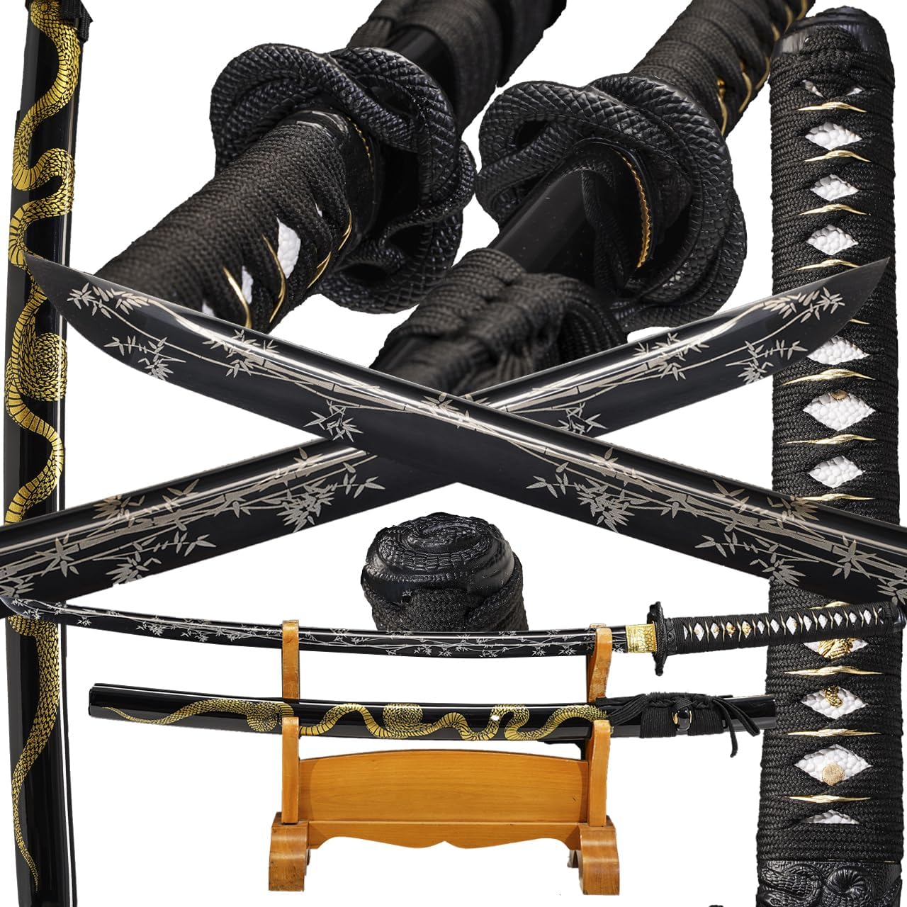 Kamaiwo-1045/1060 Handmade Hand Forged Authentic，Japanese Katana Samurai Swords are a Unique Gift for Men - Full Tang High Carbon Steel Makes a Memorable for Martial Arts Collectors,Black