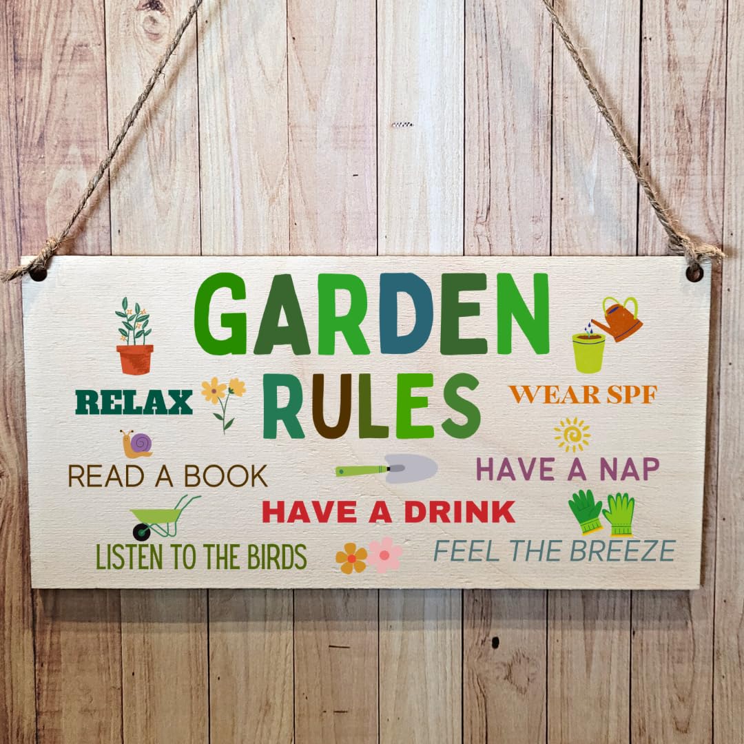 Second Ave Gift Company Funny Garden Rules Wooden Hanging Rectangle Garden Sign Plaque
