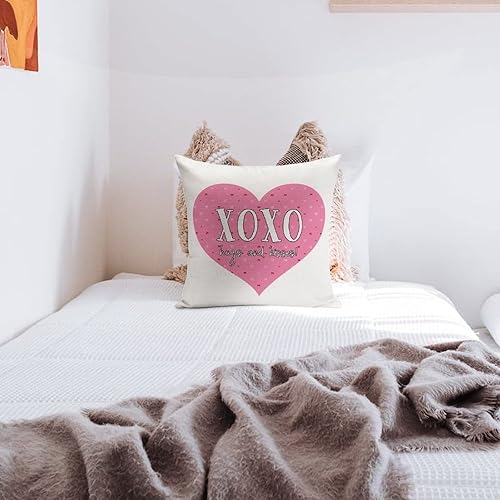 Miniatura 6 de Love Heart Throw Cushion Cover Case Valentines Day Heart XOXO Hugs and Kisses Decorative Pillow Cover Linen Square Zipped Pillow Case for Couch Bed