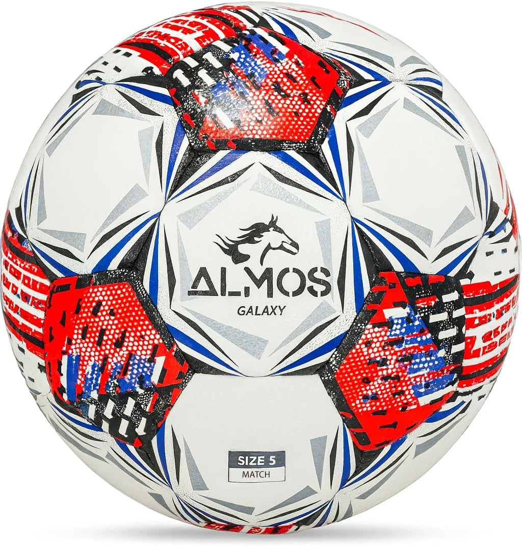 Almos Size 4, 5 Soccer Ball, Hybrid 12-Panels & Fabric-Wrapped Bladder Match Durability, Training & Official Match Size Game Ball, Deflated Indoor/Outdoor Blue Soccer Balls