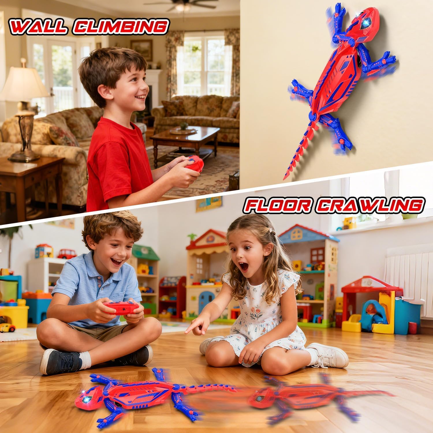 Mieryd Gecko Radiocommandé, Lezard Télécommandé avec Yeux LED, Spider RC Robot Jouet Enfant, Interactif Lezard Qui Grimpe Au Mur Jeu Creatif, Anniversaire Noel Cadeau Garcon 3 4 5 6 7 8 9 10 Ans