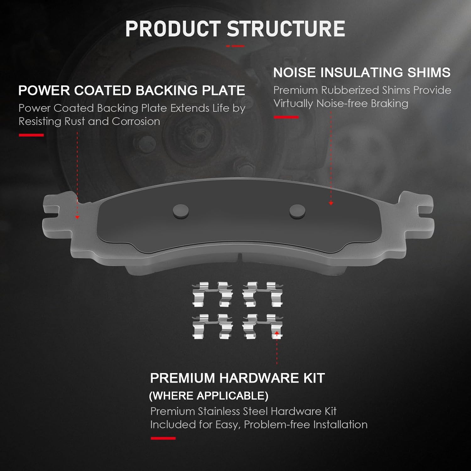 cciyu D1158 D1109 Front & Rear Semi-Metallic Disc Brake Pads Kit For Ford For Explorer 2006-2010, For Ford For Explorer Sport Trac 2007-2010,For Mercury Mountaineer 2006-2010 8PCS