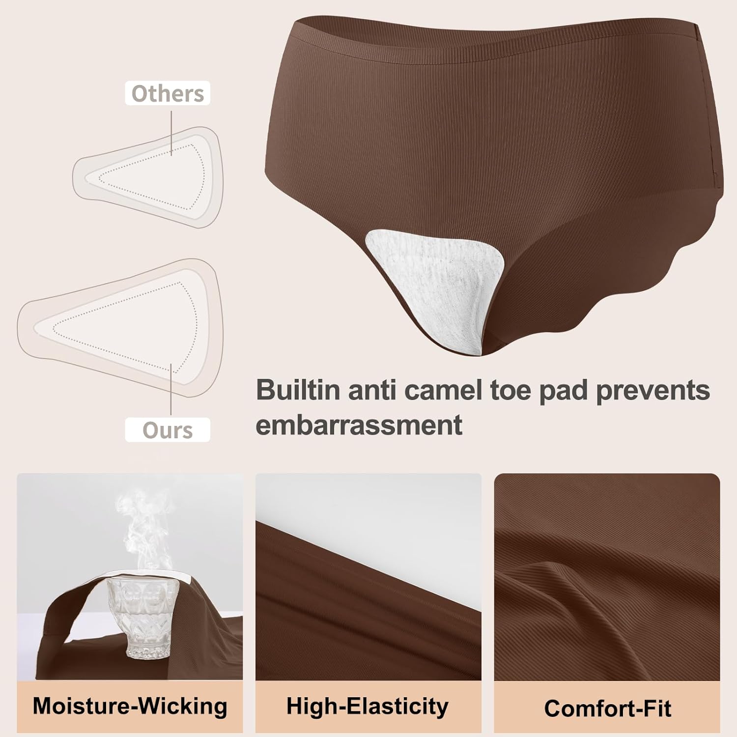 Camel Proof Seamless Underwear for Women 3 Packs No Show Invisible Cheeky Panty Liners Workout Gym Yoga Panties - Image 3