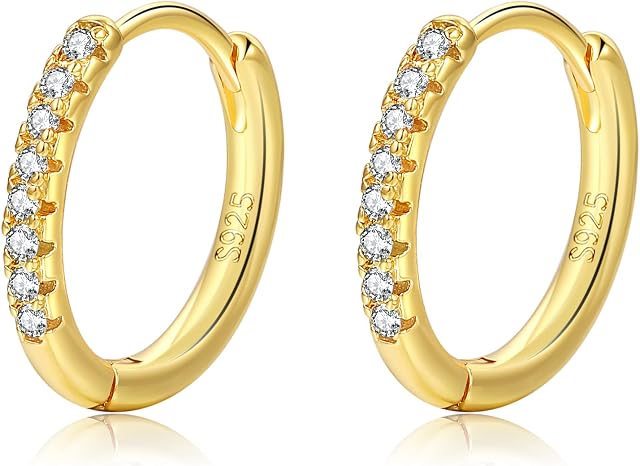 Silver Hoop Earrings for Women, Love Heart Cubic Zirconia Sleeper Small Hoop Earrings 925 Sterling Silver Hypoallergenic Huggie Earring