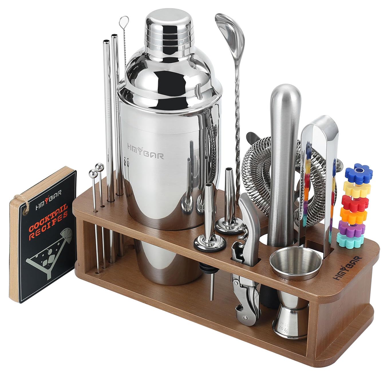 Juego de coctelera de 22 piezas (24 onzas/700 ml), kit de barman mixología, juego de bar, juego de herramientas de bar, juego de fabricación de martini con tarjetas de cóctel de 39 recetas y