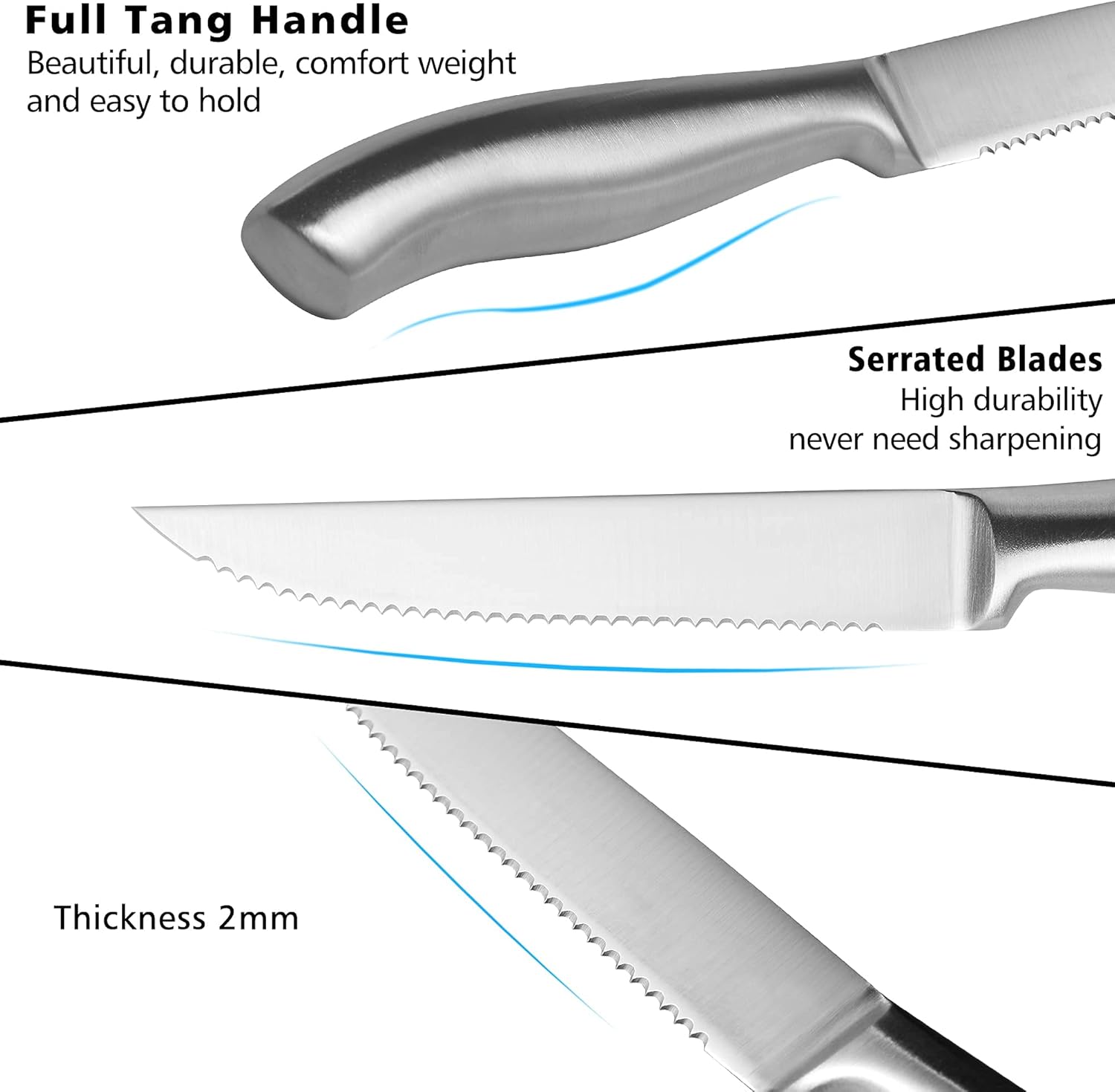 IsheTao Steak Knives, Steak Knife Set of 6, 4.5 inches Steak Knife, Dishwasher Safe High Carbon Stainless Steel Steak Knife, Silver: Home & Kitchen