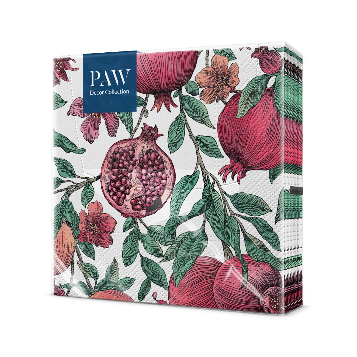 PAW - Napkins 3-ply (33 x 33 cm) I Pack of 20 I Perfect for Birthdays, Parties, Weddings, Communion and Celebrations I Table Decoration Colourful Paper Napkins - Pomegranate Fruity I Pomegrante