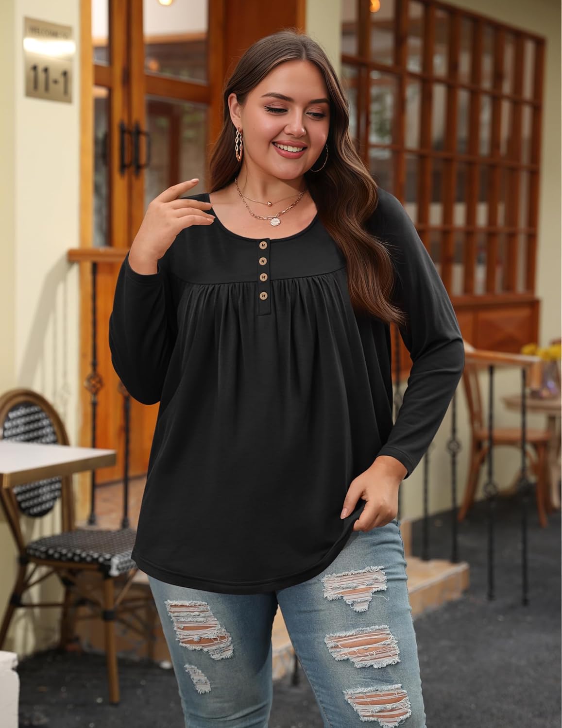 IN'VOLAND Plus Size Tops for Women Long Sleeve Shirts Crew Neck Casual Loose Tunic Blouse Fall and Winter - Image 2