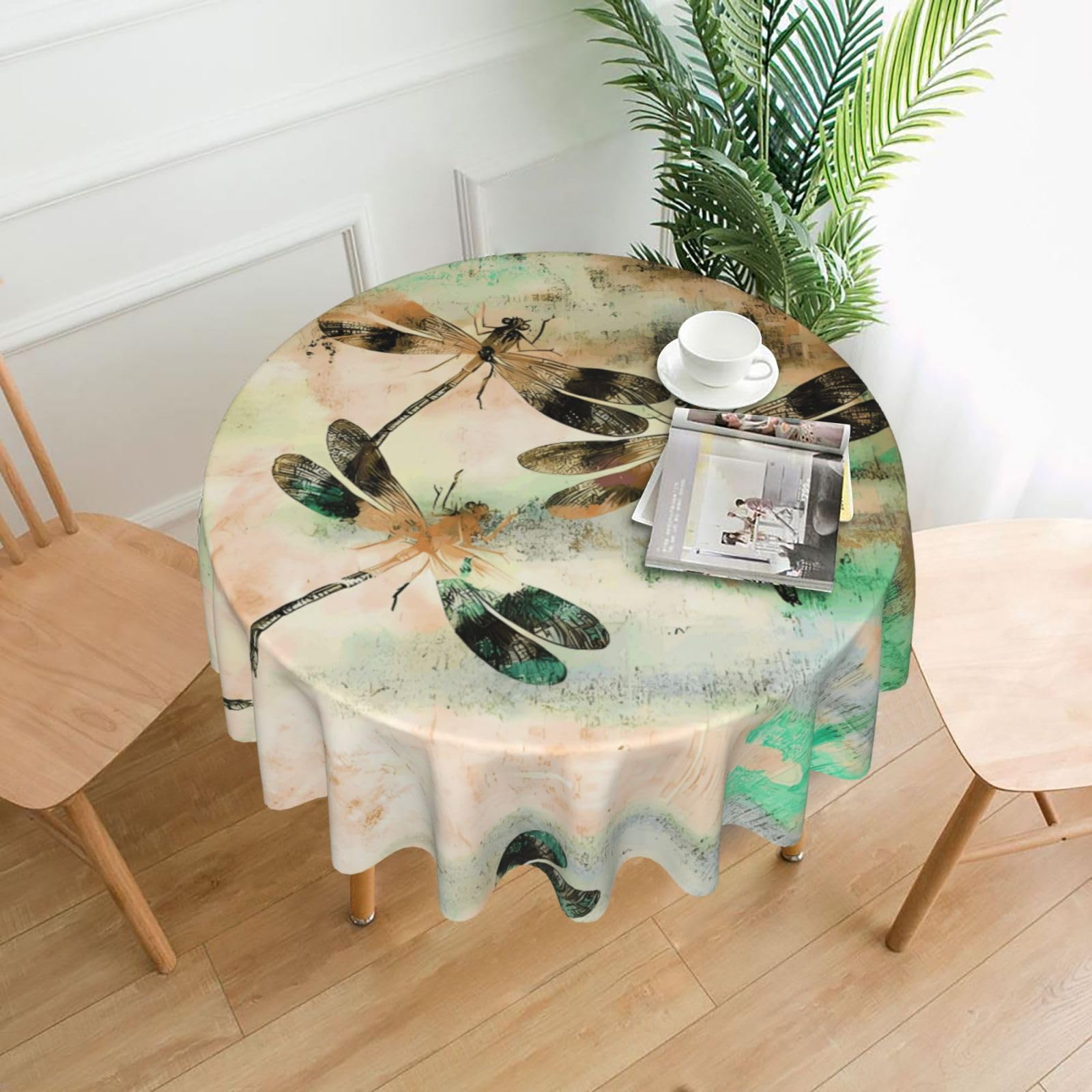 WHJSHOP dragonfly dragonflies vintage Prints Round Decorative Throw – 60in Stylish Table Cover for Dining, Parties & Outdoor Events