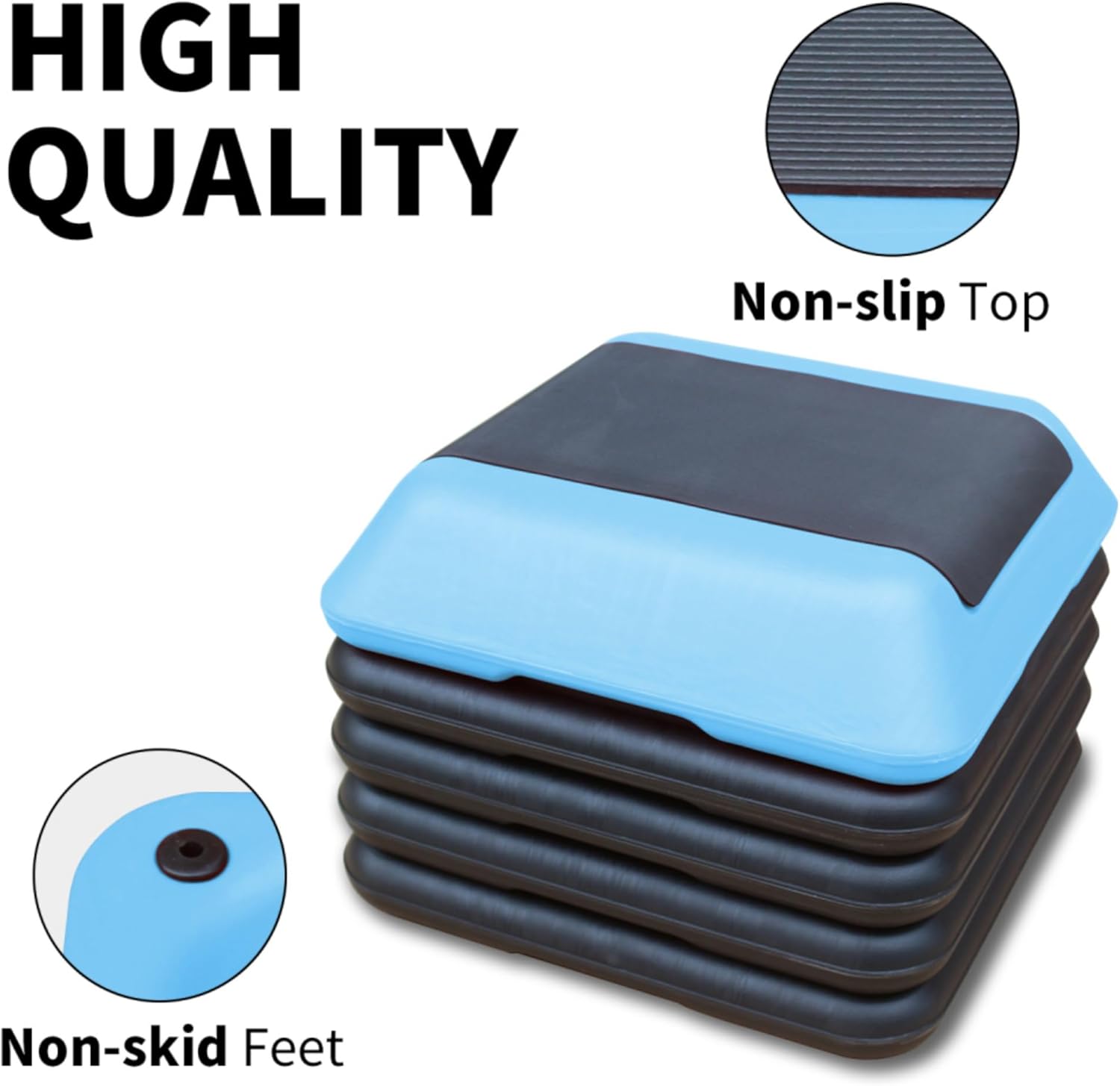 Adjustable Aerobic Step Platform - 16" Non-Slip Exercise Stepper with 4 Risers for Home Gym Cardio Workout - Sturdy Fitness Equipment for Step Training, Plyometric Exercises