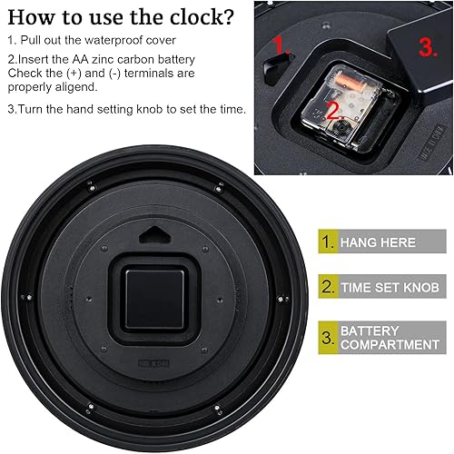 Miniatura 6 de Reloj de pared retro impermeable de 12 pulgadas para interiores y exteriores, con termómetro e higrómetro, funciona con pilas, reloj de pared