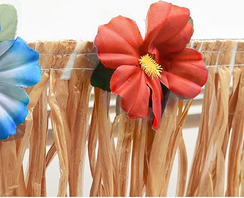 Miniatura 5 de Falda de mesa de hierba Luau de 9 pies, falda de mesa hawaiana para decoración de fiesta Luau, suministros de decoración de bar Hula Tiki, manteles