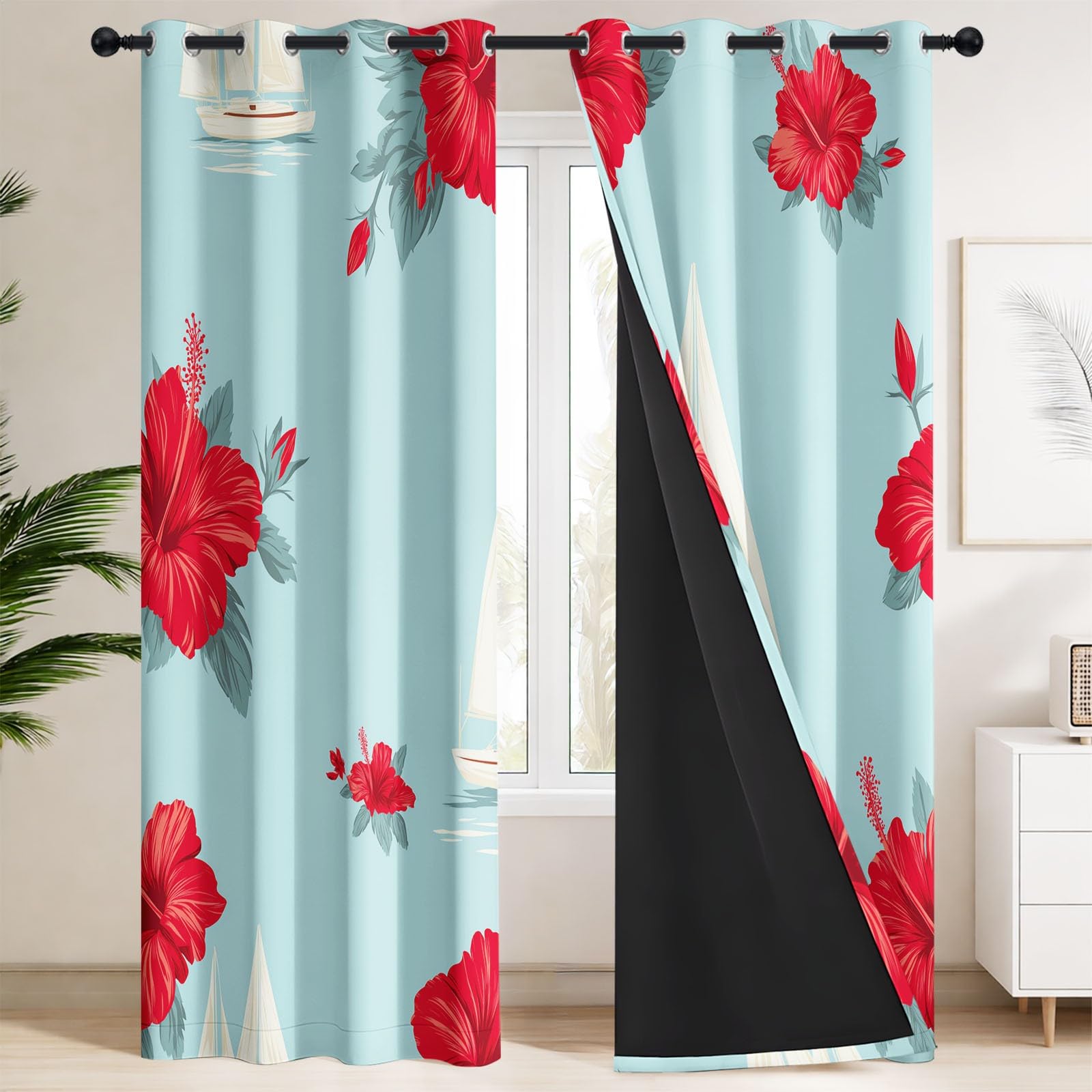 Générique Tenda oscurante nautica tropicale, 117 x 229 cm, nautica pianta tende e drappeggi per bambini e ragazze, camera da letto, soggiorno, tende termiche isolanti
