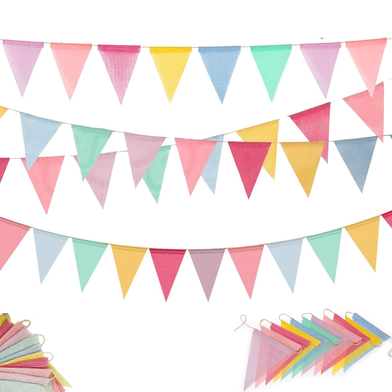 4 Pcs Colorful Bunting Pennant Banner, Linen Pennant Banner Triangle Flags Garland for Birthday WeddingBachelorette Anniversary Party Decorations