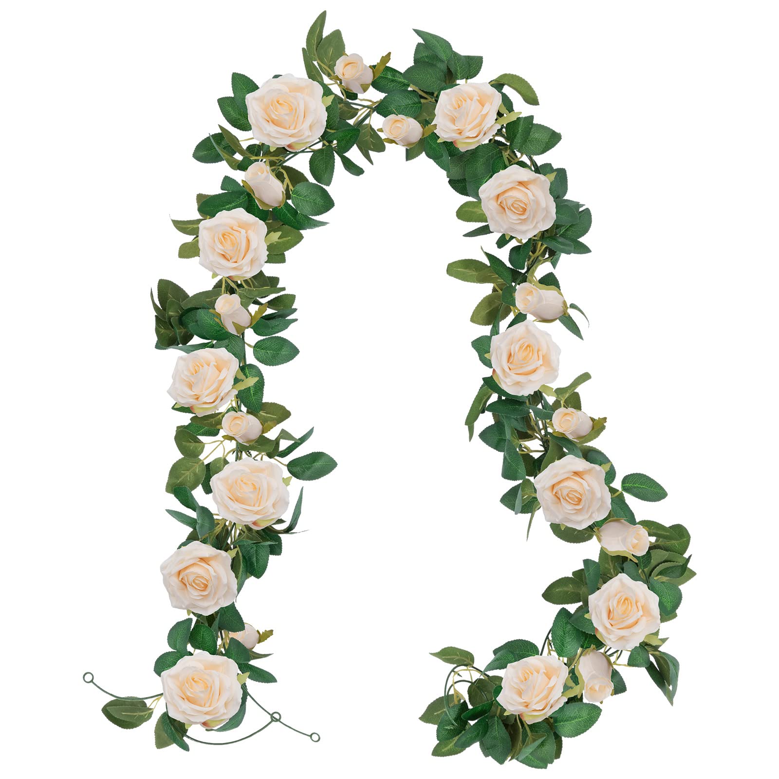 U'Artlines 3 Pack Artificial Champagne Rose Vines Floral Garlands Total 19.5 Ft Fake Vine Silk Flower Garland for Indoor Outdoor Home Wedding Arch Garden Wall Decoration