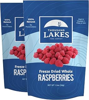 Thousand Lakes Freeze Dried Raspberries 2-Pack, 2.4oz Total - No Sugar Added, 100% Whole Fruit, Kosher Certified
