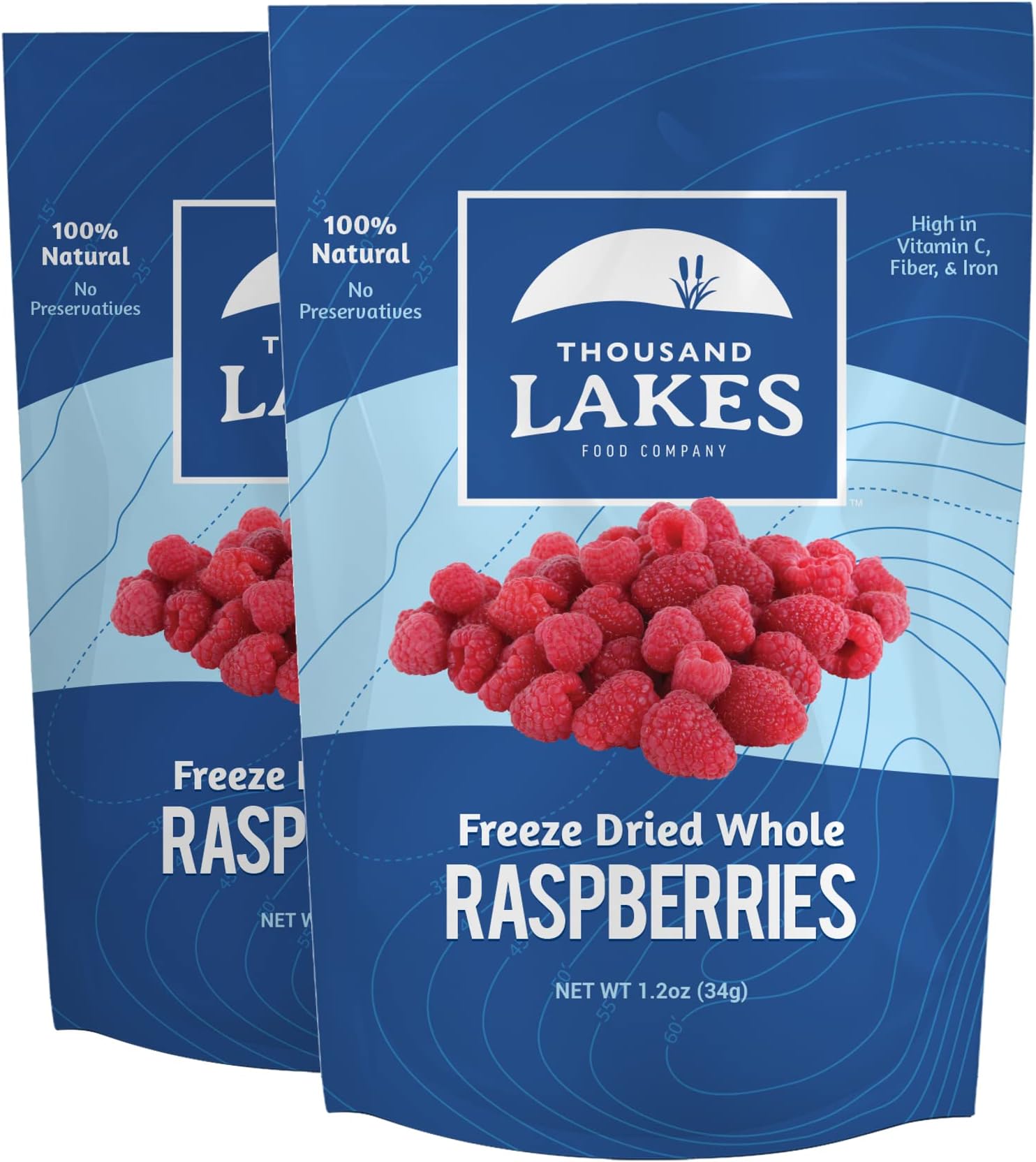 Thousand Lakes Freeze Dried Fruit - Raspberries 2-pack 1.2 ounces (2.4 ounces total) | No Sugar Added | 100% Whole Raspberries