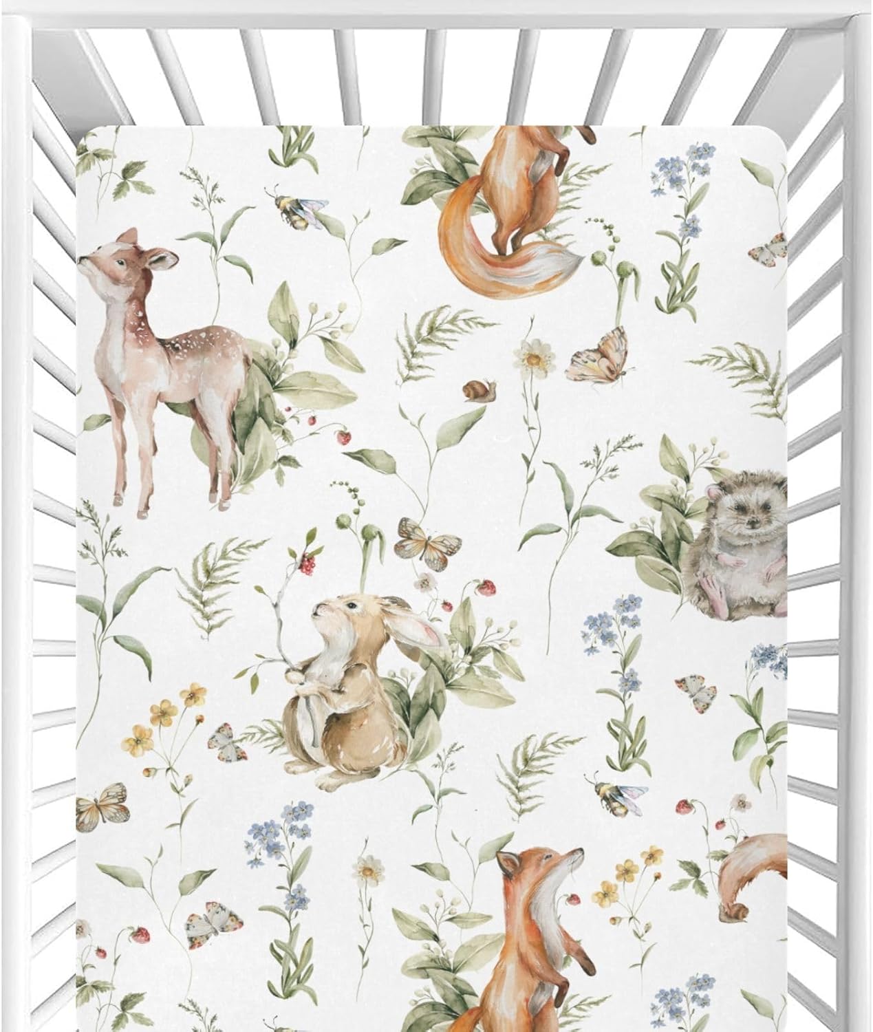 CaTaKu Woodland Cute Animals Crib Sheets for Baby Girls Boys,Neutral Mini Crib Mattress Sheets Fitted, Baby Nursery Bed Sheet for Crib Toddler Mattress 27"x 39"
