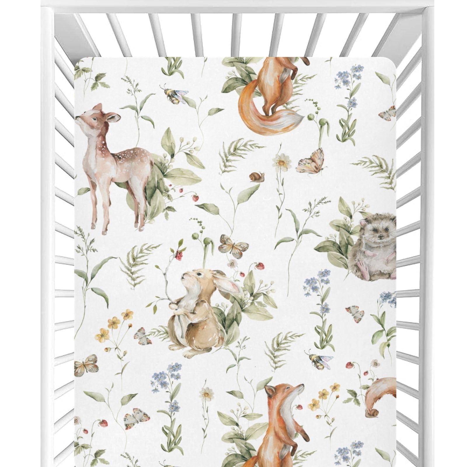CaTaKu Woodland Cute Animals Crib Sheets for Baby Girls Boys,Neutral Mini Crib Mattress Sheets Fitted, Baby Nursery Bed Sheet for Crib Toddler Mattress 27"x 39"
